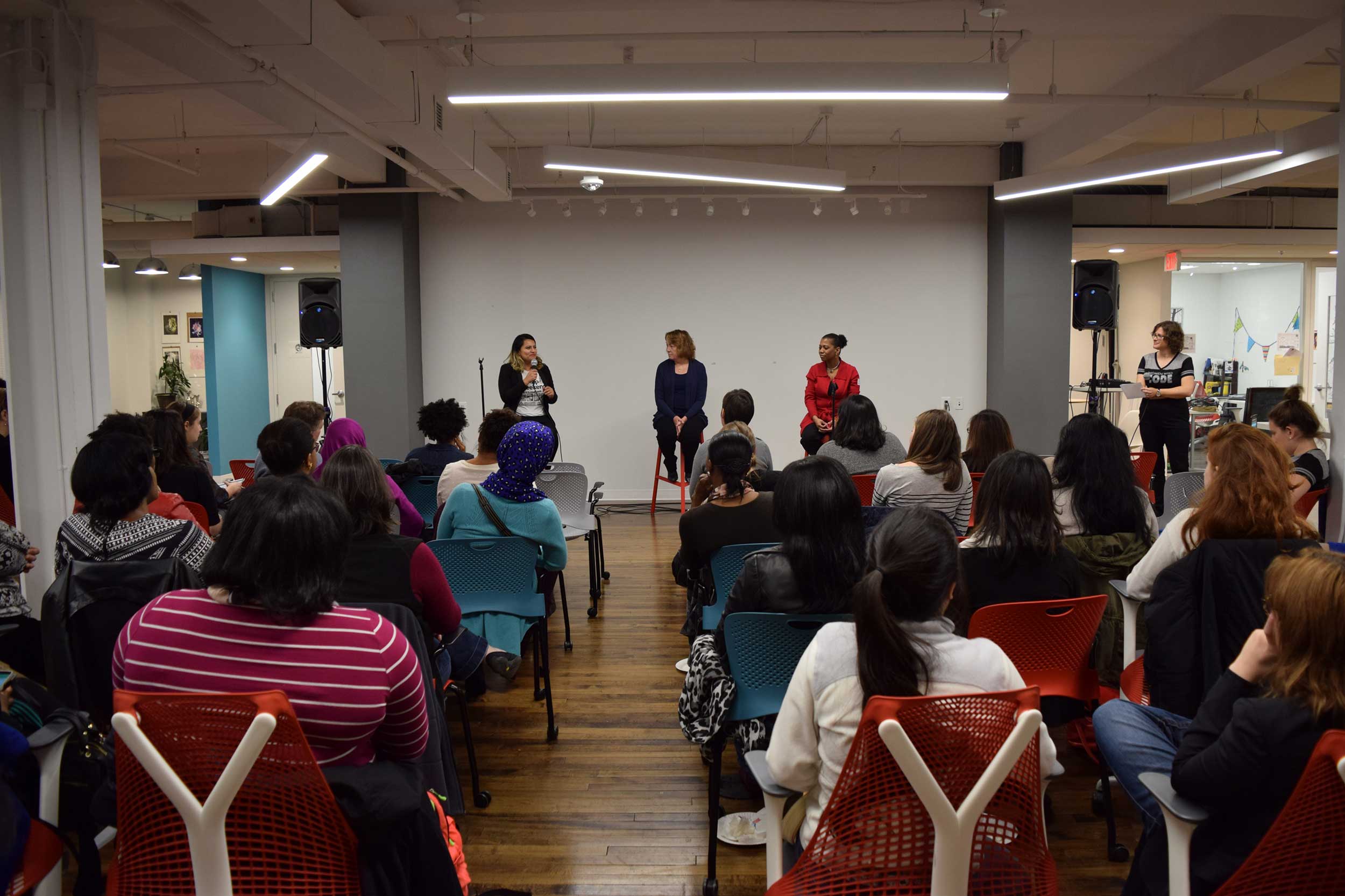 Photo of Women Who Code DC Mentoring Launch Guest Speakers and Audience